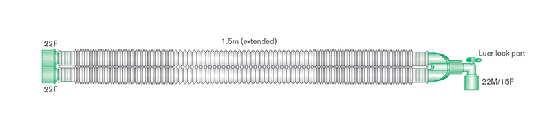 22mm Compact™ breathing system with luer elbow, ≥ 1.5m