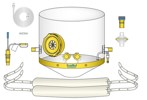 CaStar R hood kit for NIV and CPAP use with Venturi flow generator and PEEP valve, extra large, 45 - 52cm neck circumference