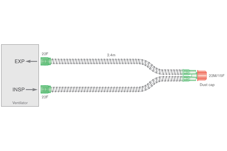 15mm Smoothbore breathing system with straight 15mm y-piece. ≥ 2.4m