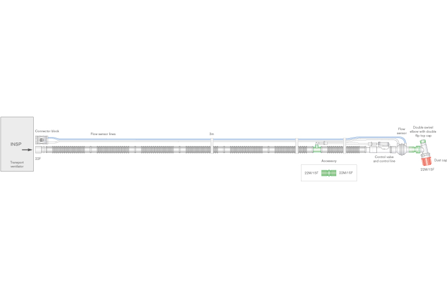 22mm Flextube transport breathing system for Oxylog® 2000 plus, 3000, 3000 plus, ≥3m