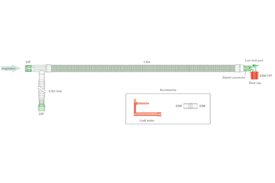30mm UniFlow™ coaxial breathing system with luer elbow, ≥ 1.6m