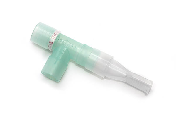 PEP T-piece, Inhalation port -22M/15F-22M with one-way valve and mouthpiece, 22F, single patient use (Scandinavian markets only) 